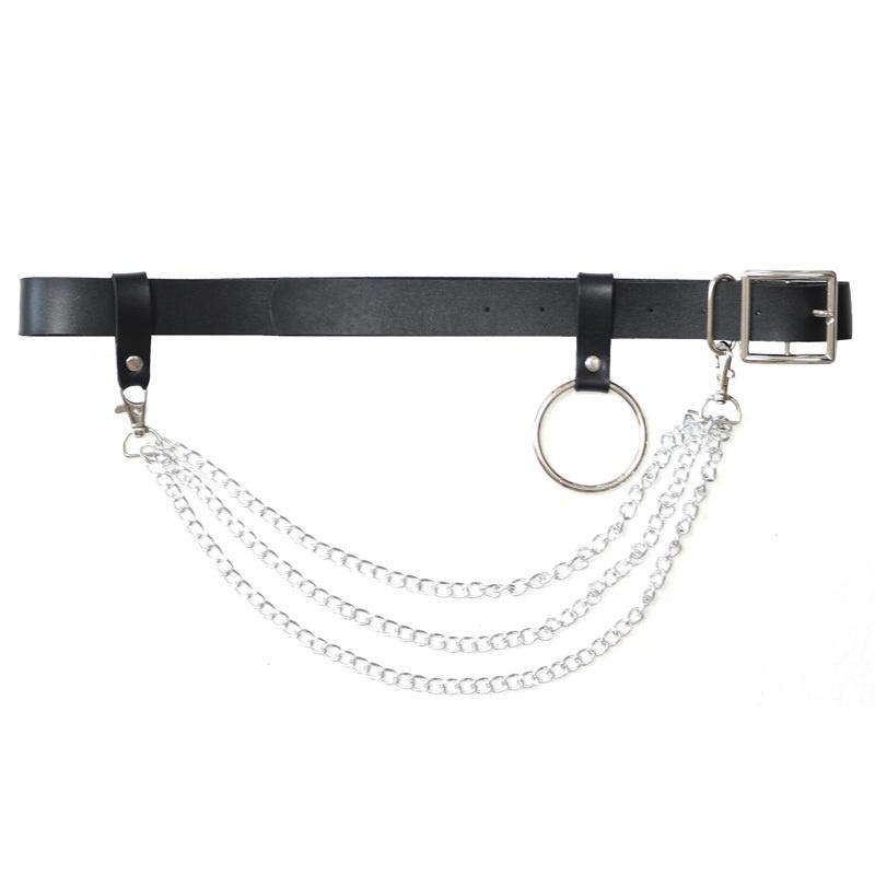 Damen PU-Ledergürtel mit Kette Taillengürtel Punk Verstellbarer Gürtel