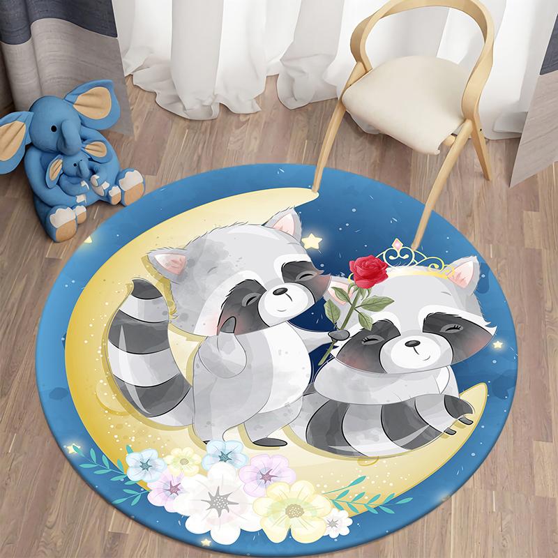 Round Rug Home Decor Rug Cartoon Animal Pattern Rug Floor Mat Kids Bathroom Living Room Decor Rug