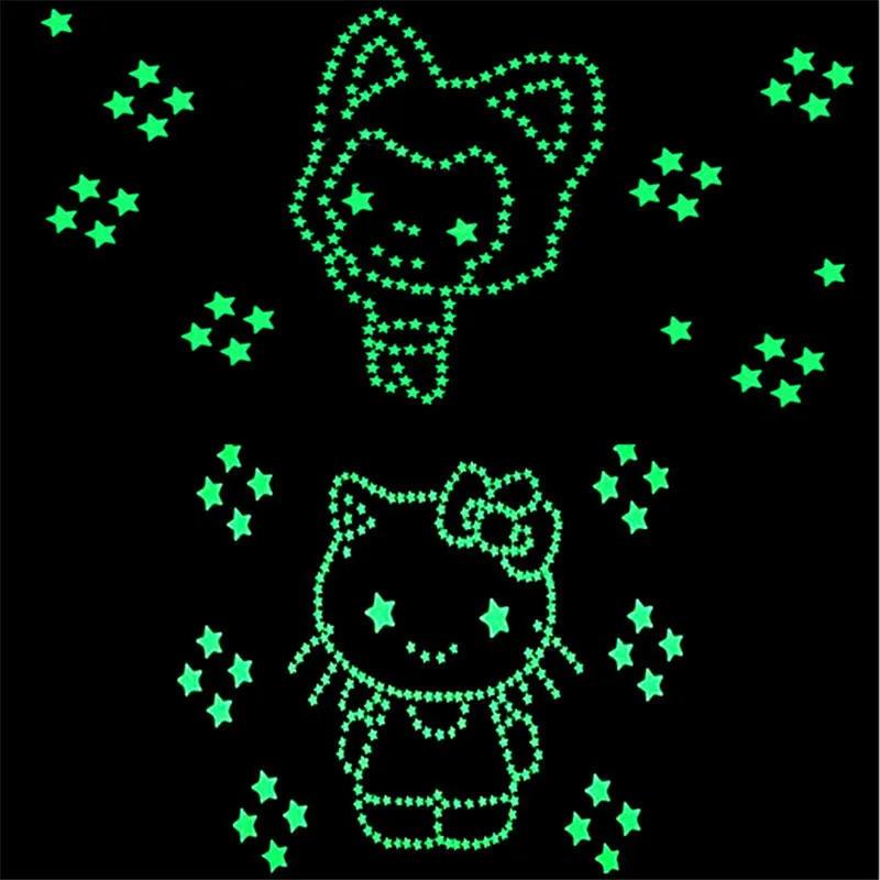 100pcs 3D Stars Glow In Dark Luminous Fluorescent Plastic Wall Sticker Home Decor Decal Wallpaper Decorative Special Festivel