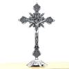 Jesus Crucifix Sculpture Jesus Cross Statue Catholic Figurine Standing Crucifix for Home Altar Living Room Table Bedroom