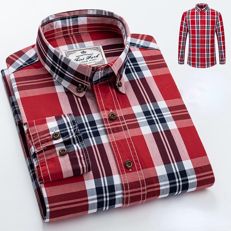 

CHEST S-4XL Хлопковая мужская новая клетчатая рубашка с длинным рукавом Весенняя хлопковая повседневная рубашка Slim Fit дюймовая рубашка S красный