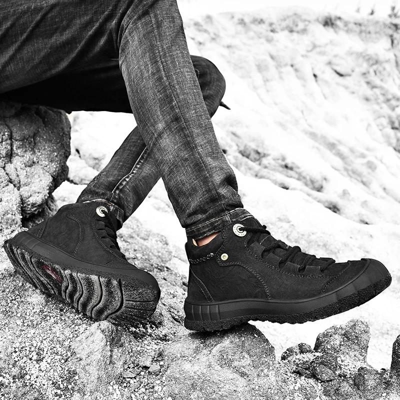 Fashion Men's Winter Boots Outdoor Warm Snow Shoes Men Casual Genuine Leather Sneakers 2024 Luxury Male Hiking Shoes Man Ankle Tooling