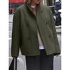 Women European Size Solid Color Double Breasted Woolen Casual Coat Outerwear
