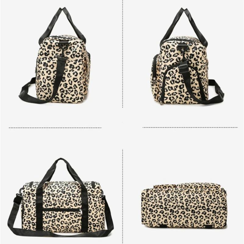 Borsa Duffel da Viaggio di Grande Capacità per Donna Leopardo Zebra Camouflage Borsa a Mano da Donna Fitness Separazione Secco Umido Borsa a Spalla