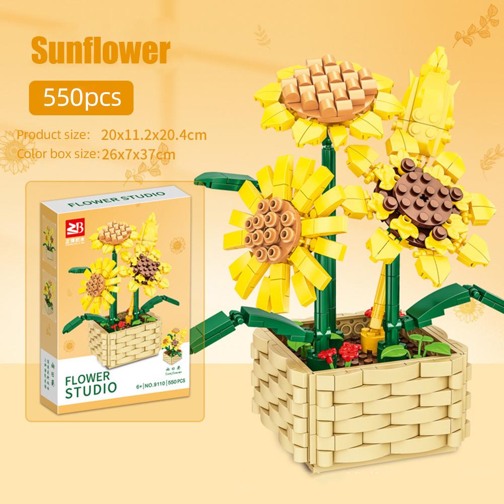 Fiori Simulati Mattoncini da Costruzione Bouquet Fai da Te Modello in Vaso Mattoncini Giocattolo Per Regali