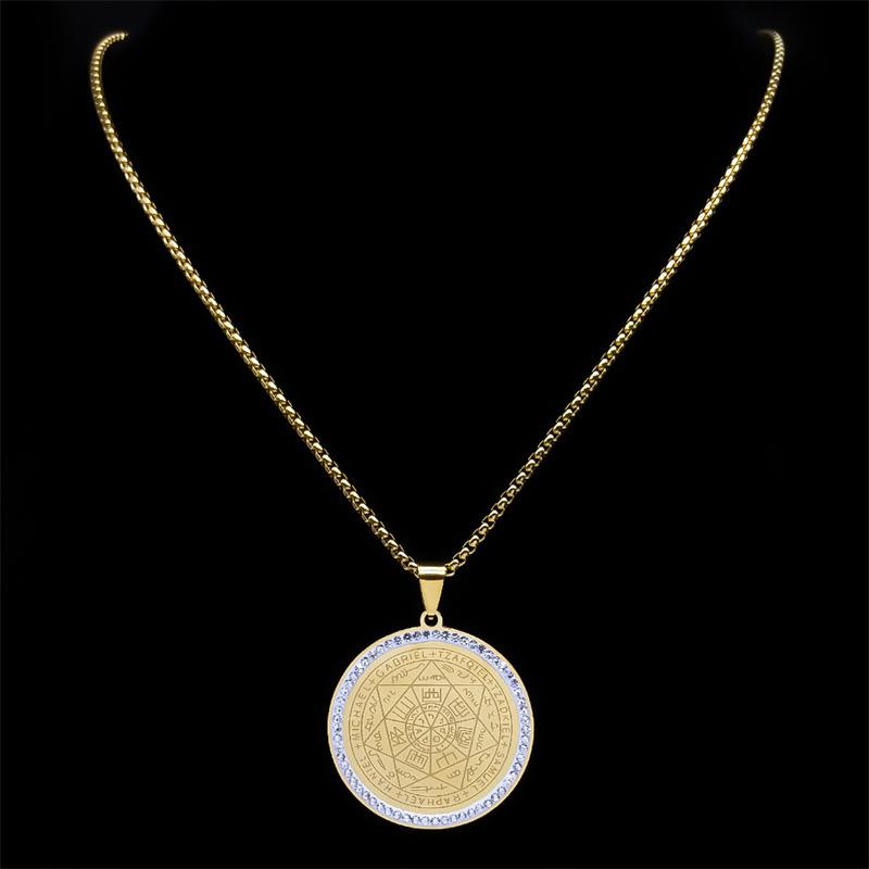 1Pc Stainless Steel Necklace Jewelry Seven Archangels Magic Array Round Brand Pendant DIY Accessories