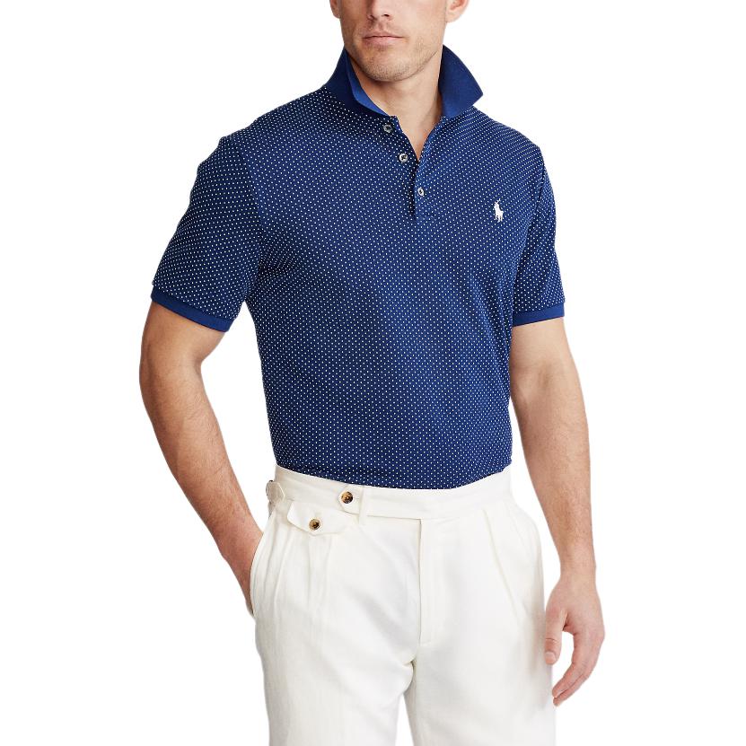 Polo Ralph Lauren Logo Embroidered Slim Fit Ribbed Short Sleeve Polo Shirt Men Polo Shirts Blue MNPOKNI1N820596-400