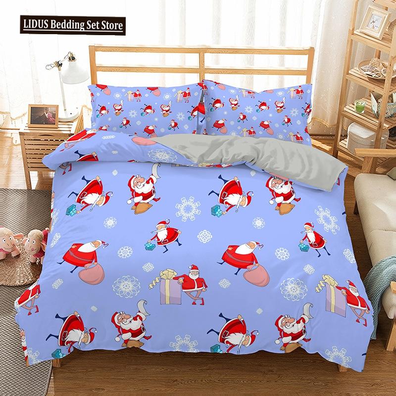 Red Christmas King Queen Duvet Cover Cartoon Santa Claus Bedding Set For Kid Boy Girl Happy Holiday 2/3pcs Polyester Quilt Cover