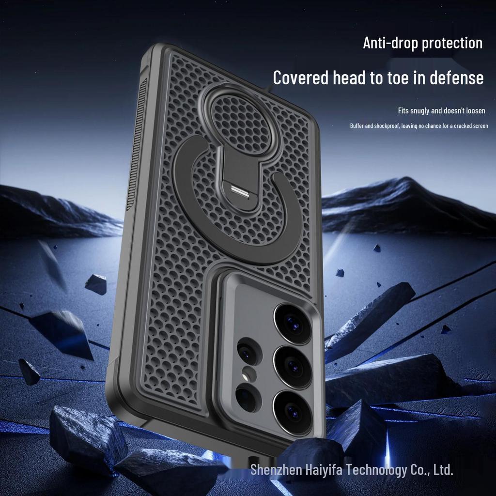 Samsung S26 Ultra Magnetic Rotating Stand Case, S25 Mesh Heat Dissipation, A27 Drop-Proof Cross-Border Phone Case