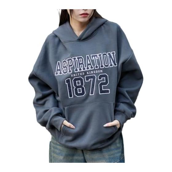 [Wego] Fleece-lined Graphic Big Parka Sweatshirt Tops Sweatshirt Clothes Autumn Clothes Winter Clothes Gift Casual Street Ladies