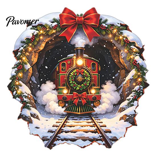 Christmas Glass Decor Vintage Steam Train Static Window Sticker, 3D Broken Wall Effect Festive Film No-Adhesive Decal for Xmas Home Cafe Shop Holiday