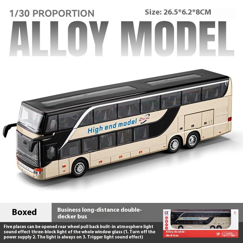 1/30 Business Long Distance Double Decker Bus Alloy Die Cast Metal Model Bus Children's Educational Simulation Toy Holiday Gifts