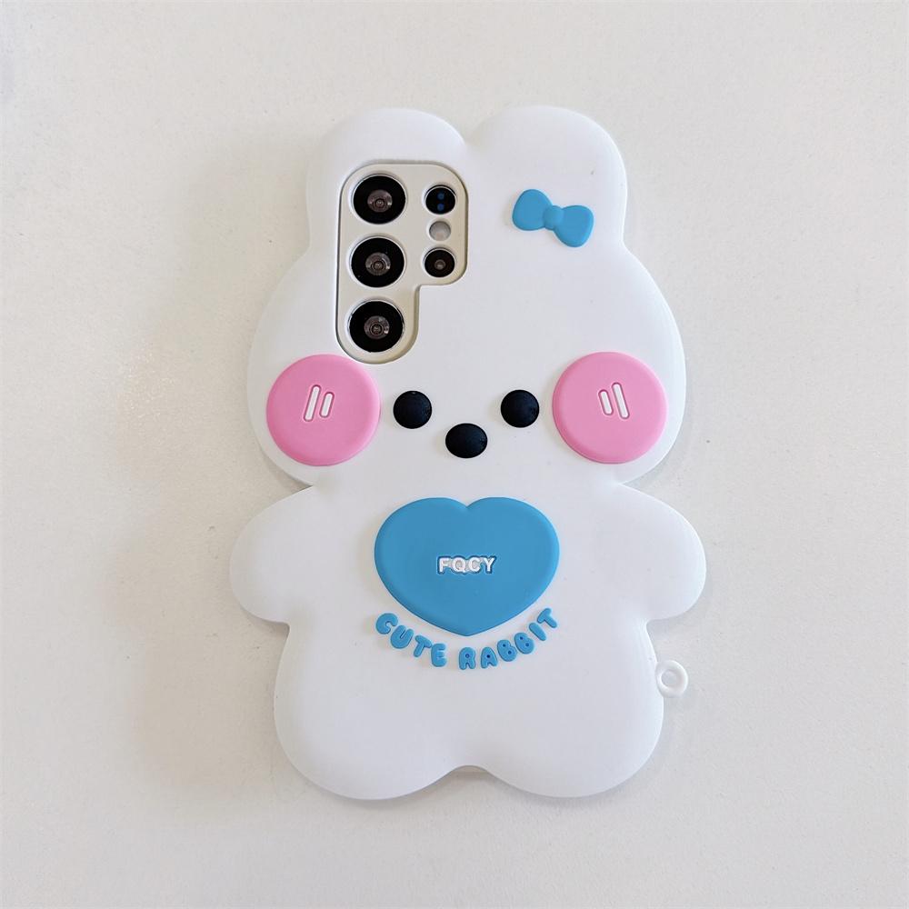 Sweet Kawaii 3D Pink White Bow Bunny Phone Case for SamSung Galaxy S26 Ultra S25 S23 A57 A56 Silicone Cute Rabbit Protect Cover