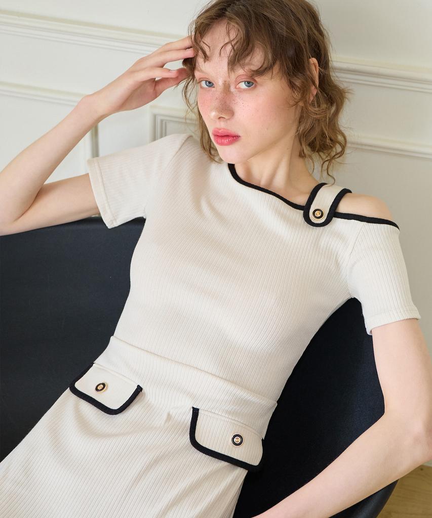 Salon De Yon Strap Off Shoulder Midi Dress_ Ivory