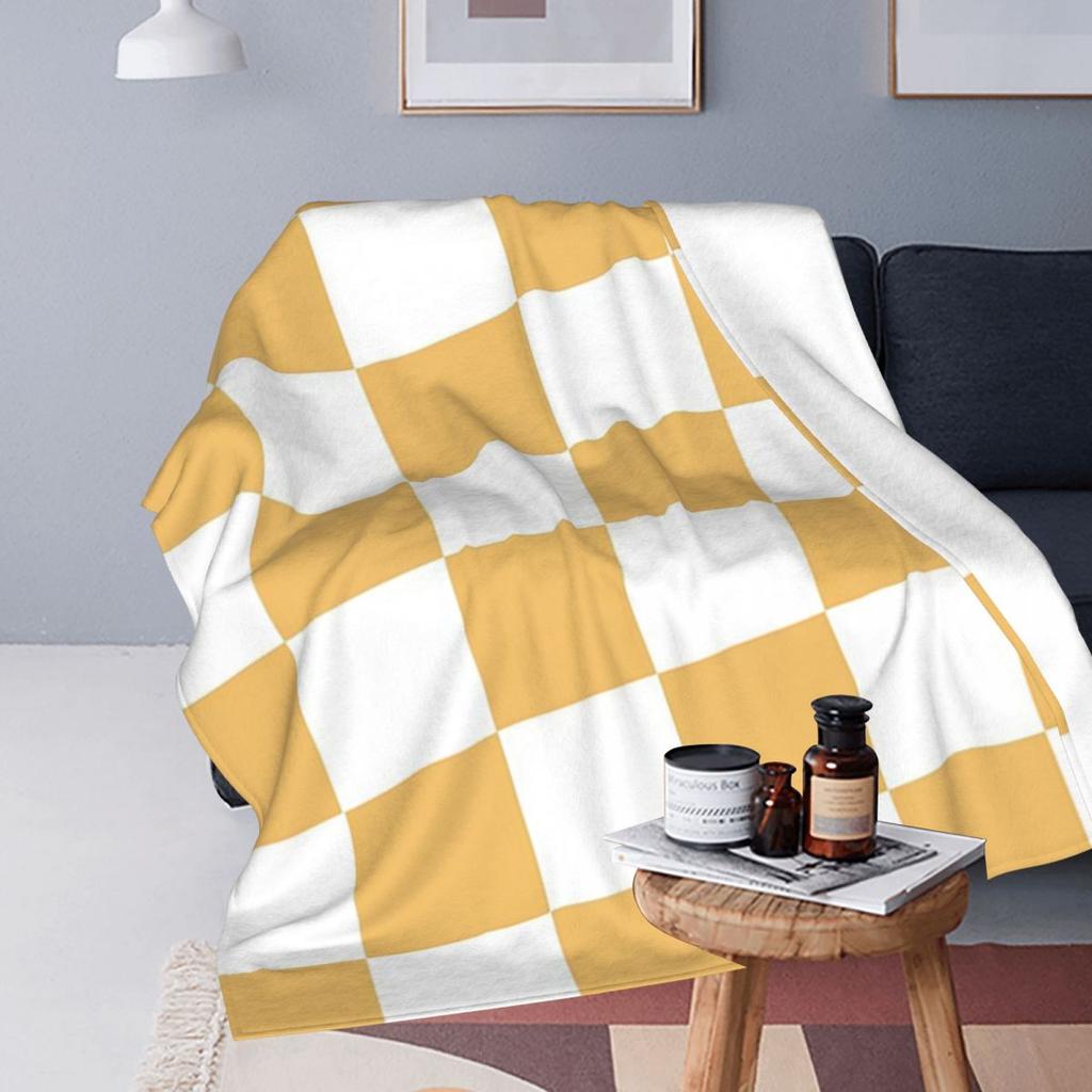 Gold-Weiß-Schachbrettmuster Decke Fleece Sofa Überwurfdecke Warm für Zuhause Schlafzimmer Outdoor Decken Tagesdecke Steppdecke