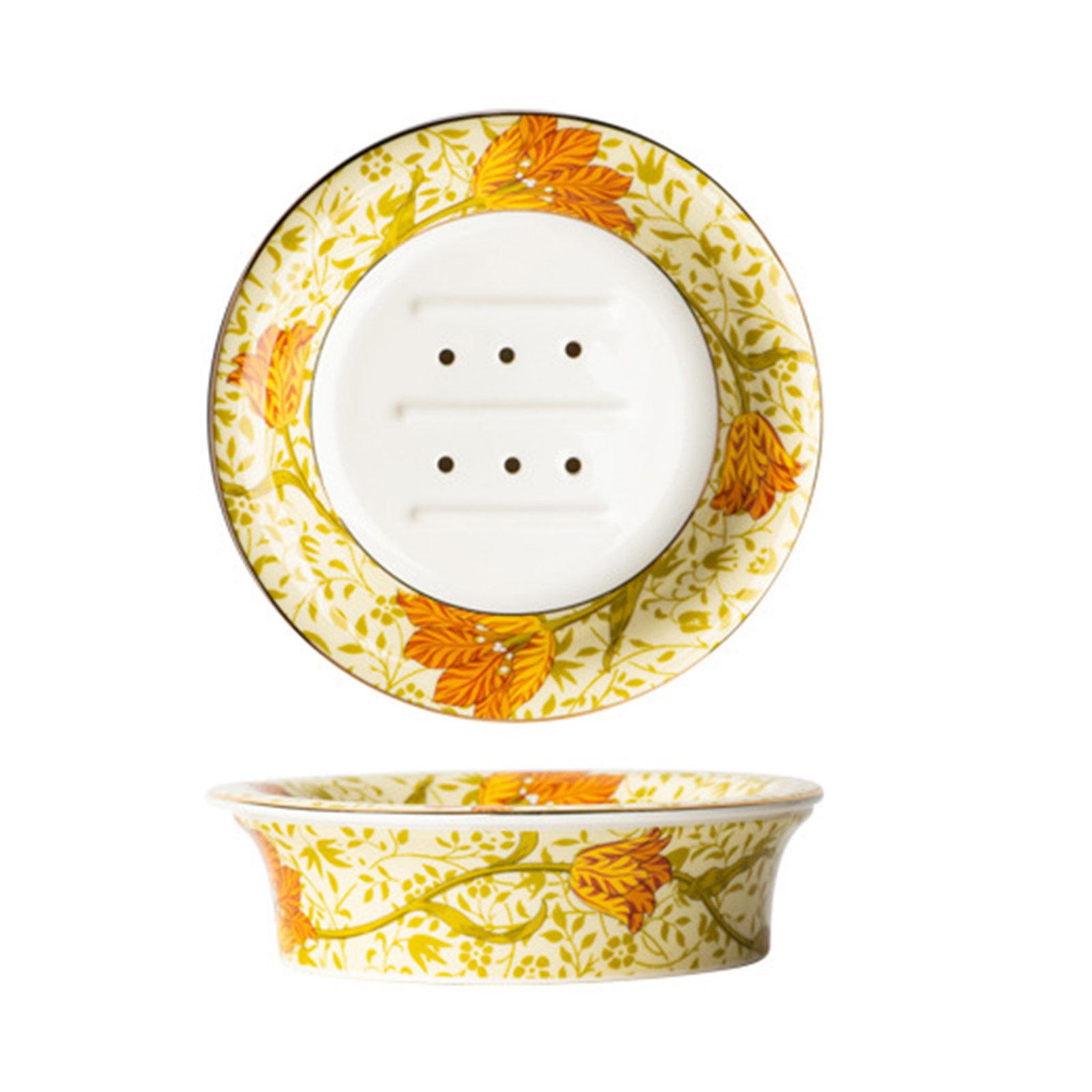 

Керамическая мыльница с расписанным вручную цветком, подставка для мыла для элегантного украшения ванной комнаты, держатель для мыла с высокотемпературным обжигом 3