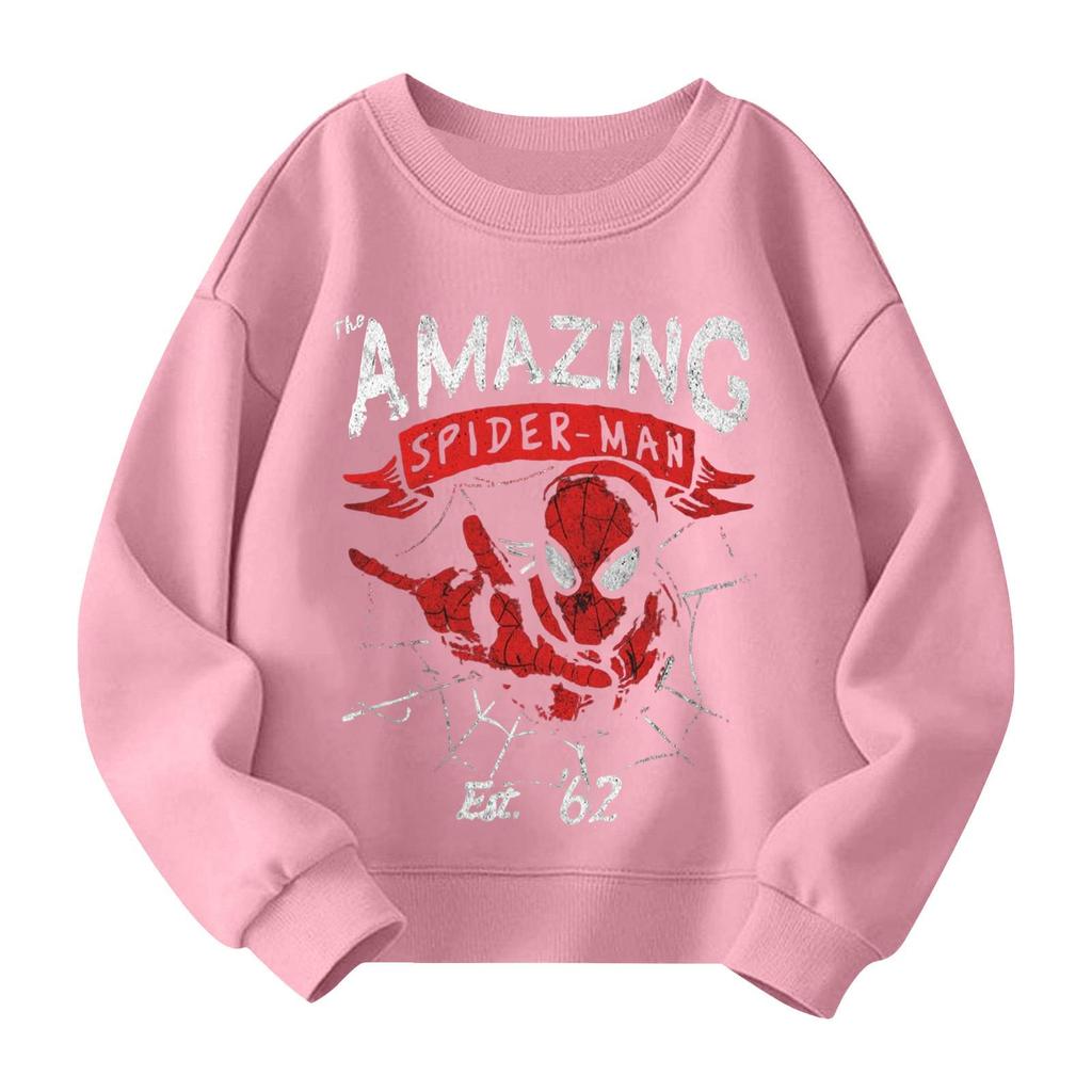 Boys and girls round neck plus velvet pullover printed top sweatshirt