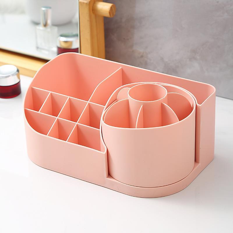 Rotating Cosmetic Organizer with Compartments for Brushes, Pens, and Lipsticks