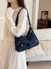Korean Style Rivet Fashion Denim Shoulder Bag - Trendy Crossbody with Large Capacity for Travel