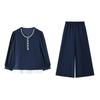 Elegant Summer Casual Suit for Women: Loose Two-Piece Set with Mid-Sleeves, Perfect for Women Aged 40 and Above.