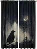 2PCS- Gothic Black Bird and Crow Pattern Printed Curtains, Window Decorations, Home Decorations, Room Decorations