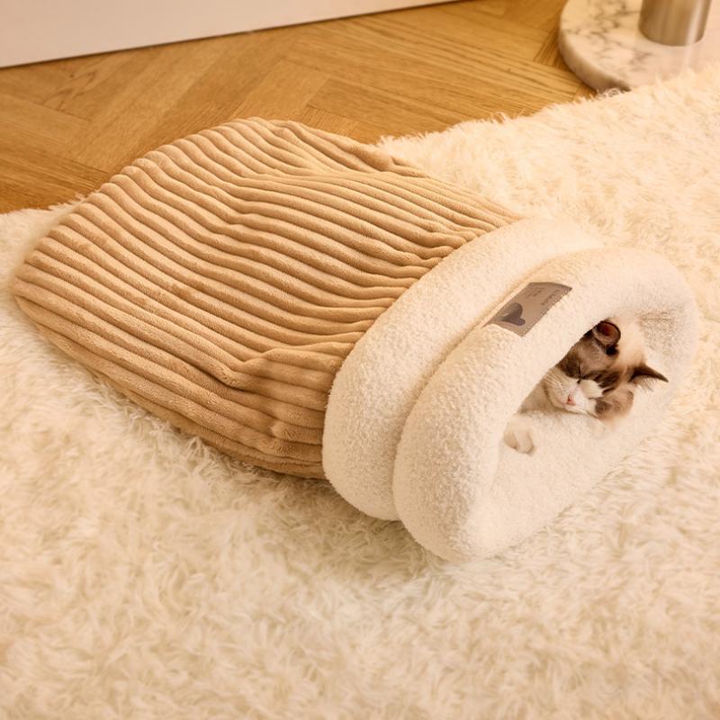 Cat Sleeping Bag Winter Warm Soft Plush Cat Nest Semi-Enclosed Sleeping Basket Home Cat and Dog Comfortable Bed Accessories