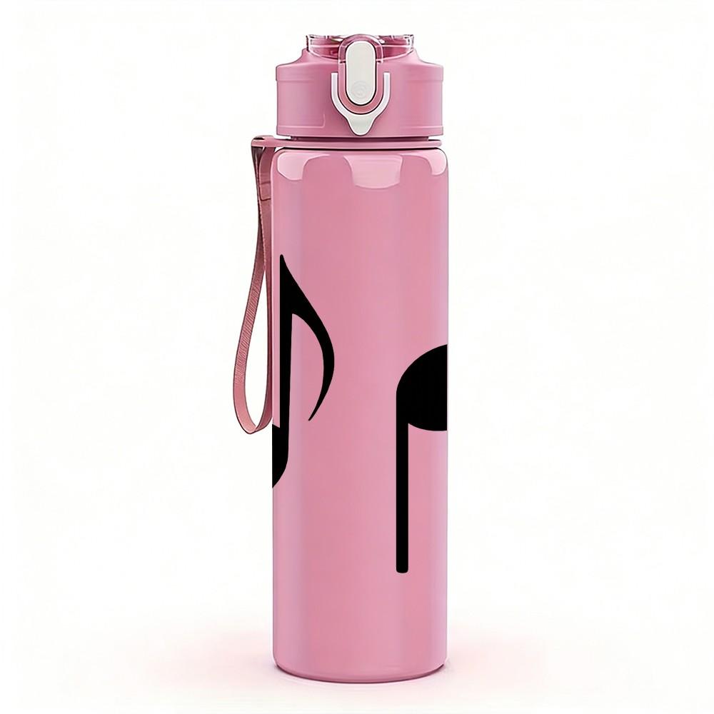 1PC Black Musical Note Minimalist 750ml Color Plastic Sports Water Bottle Leakproof Flip Straw Lid Suitable for Sports Office Home Use