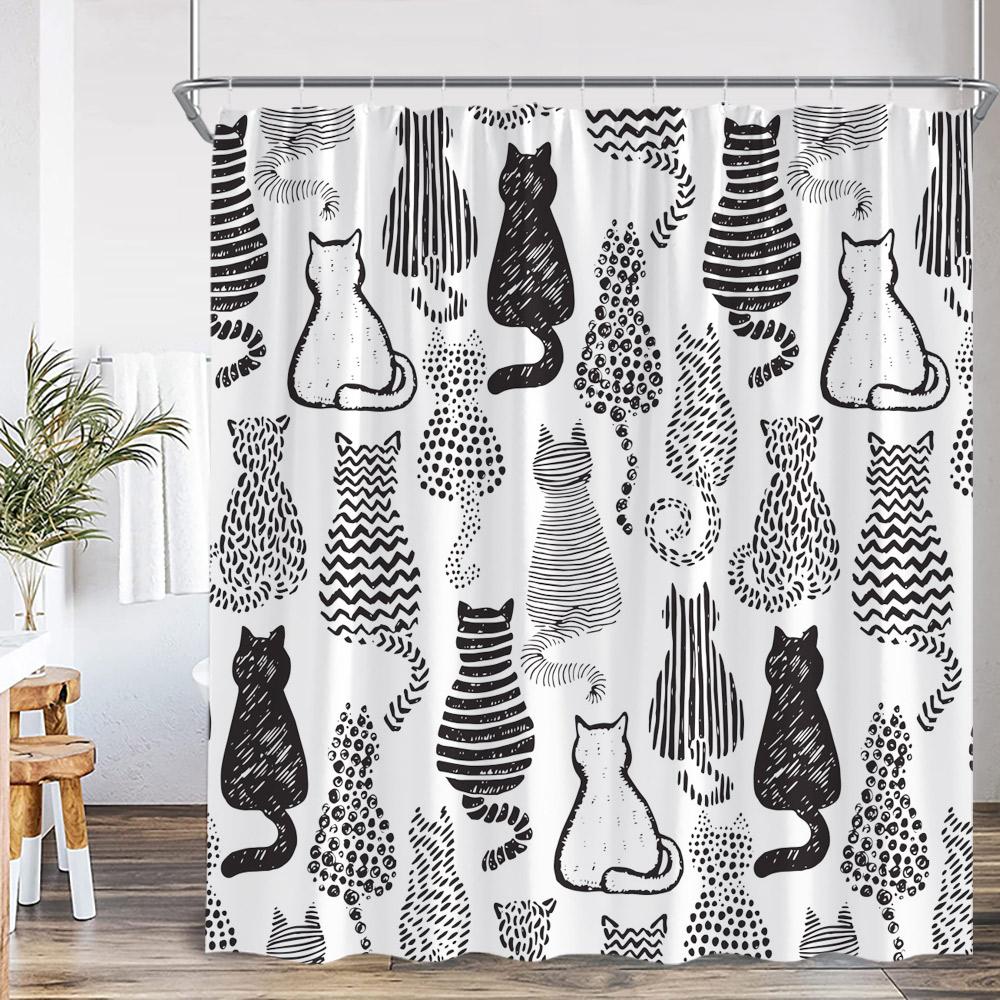 Cartoon Kids Bath Curtains Birds Rainbow Unicorns Cute Cats Fish Funny Animals Bathroom Decortaion Shower Curtain With Hooks