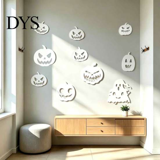 Creative Wall Stickers for Bedroom Decor 11Pcs Halloween Pumpkin Mirror Stickers, Self-Adhesive Acrylic Ghost Decals, DIY Removable Versatile
