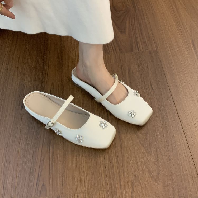 2025 Summer New French Niche Bag Head Low Heel Half Slippers Women's Outer Wear with Skirt Gentle Single Shoes Mary Jane