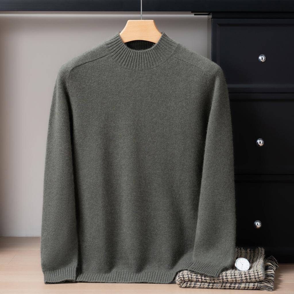 Pure cashmere shirt men's thickened semi-turtleneck saddle shoulder cashmere with knitted sweater men's