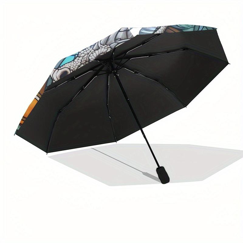 Stained Dragon Window Panel: Fantasy Art DecorUmbrella, Portable 3-Fold Compact Umbrella,Christmas Gift ES475