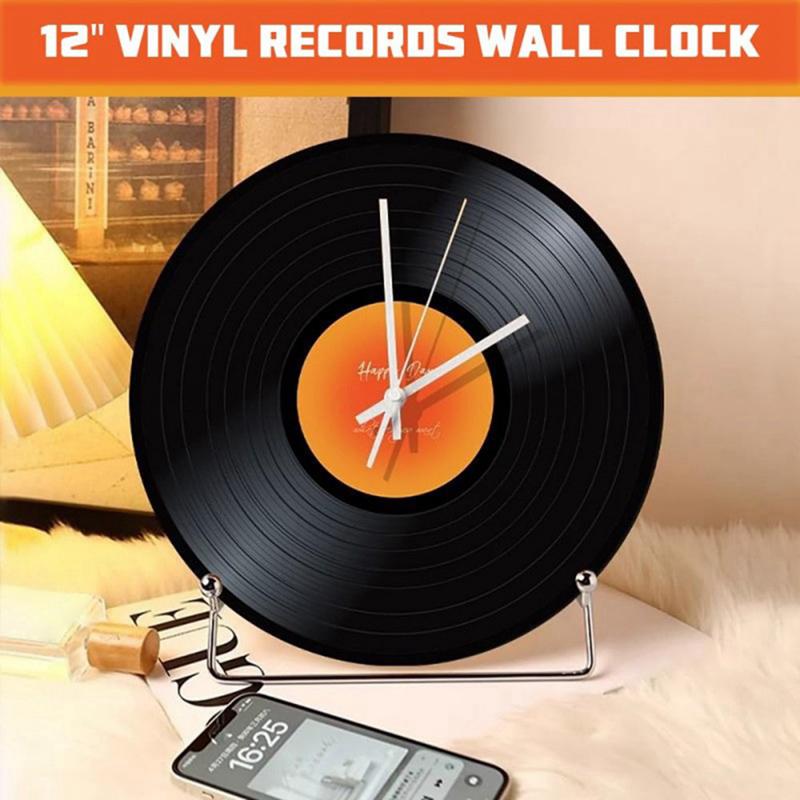 Creative Vinyl Record Style Clock with Display Stand Clock Ornament