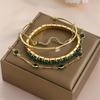 4Pcs Fashion Green Gemstone Bangle Rhinestone Metal Bracelet for Women Birthday Party Christmas Gift