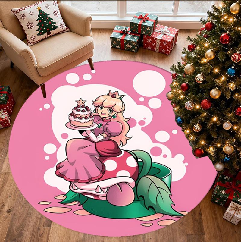Princess Peach Toadstool Pattern Round Rug, Indoor/Outdoor Mat, for Picnic, Gameroom, Bedroom, Office, Living Room, Home Decor Carpet, Birthday Gift