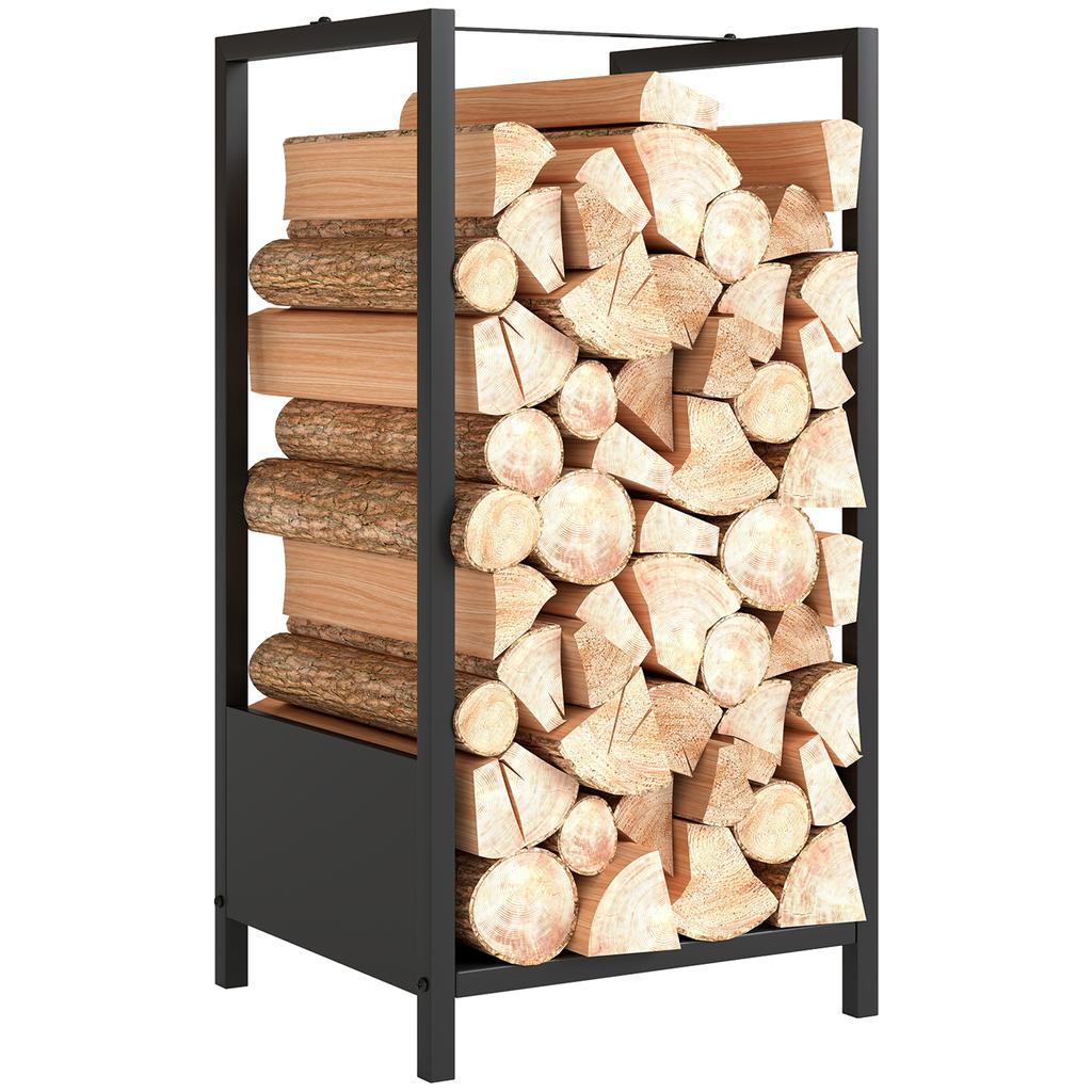 Stahl-Holzregal für Innen und Außen mit erhöhtem Sockel, 39x35x76cm, Schwarz