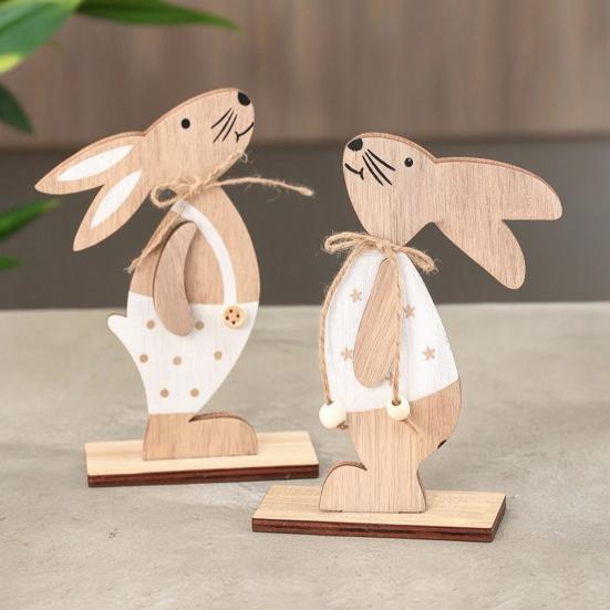 Easter Gift for Kids Wooden Bunny Table Sign, Rustic Rabbit Tiered Tray Centerpiece, Farmhouse Vintage Indoor Tabletop Ornament Decoration with