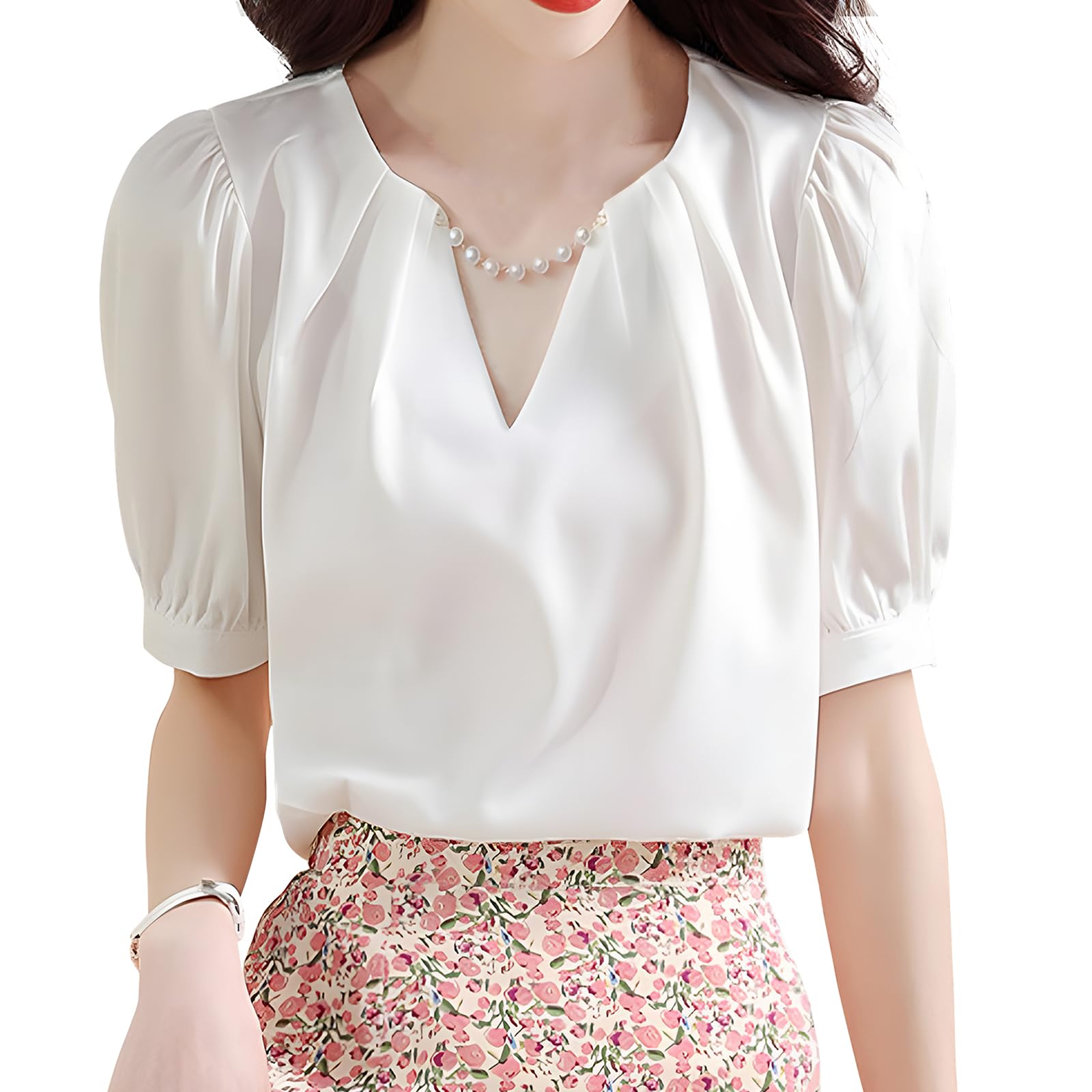 

Рубашка Блузка Короткий рукав Летняя Шифоновая блузка Элегантные топы Свободный крой Закрывает Взрослый Стильный Элегантный Универсальный Повседневная одежда Офис Повседневный Для поездок белый