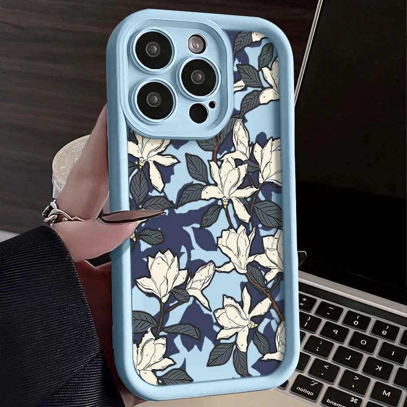 Oil painting white flower iPhone11Promax mobile phone case ladder applicable to Apple 11promax all-inclusive Tianyan 11