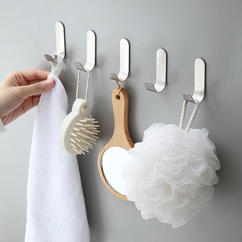 Gancio tipo J in acciaio inossidabile forte adesivo Punch Free Hook finura a parete abbigliamento per la casa gancio camera da letto appendere asciugamani chiavi strumento  15