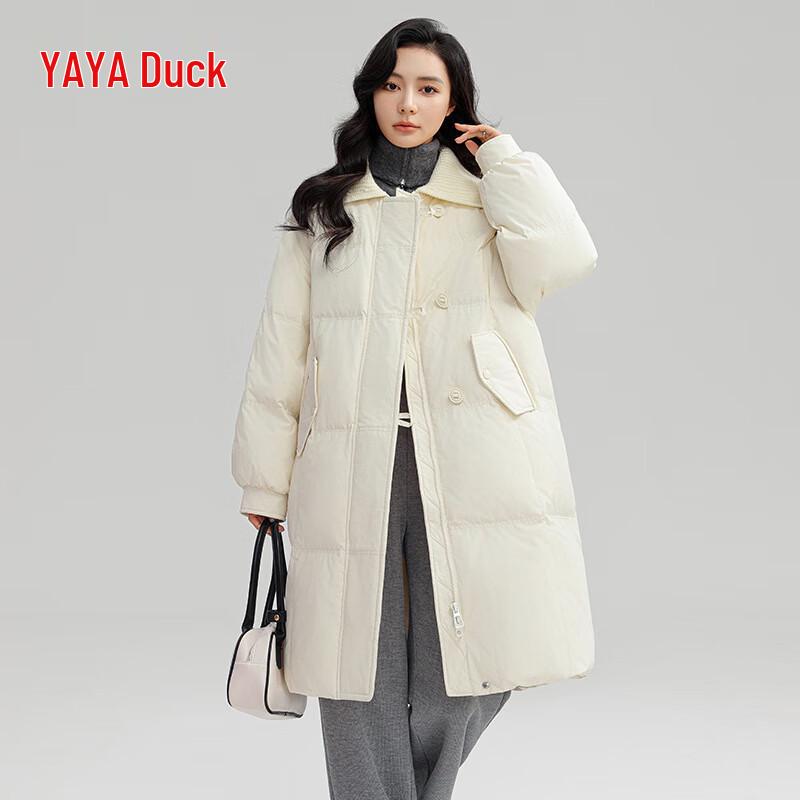 YAYA 2024 Women s Long Loose Fit Lapel Down Jacket M