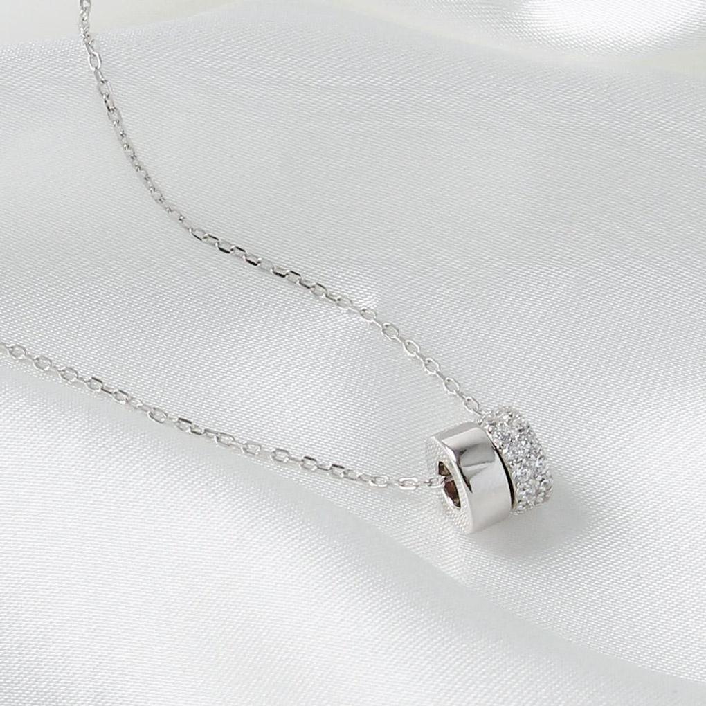 925 Silver Platinum Plated Bold Double Ring Women's Necklace