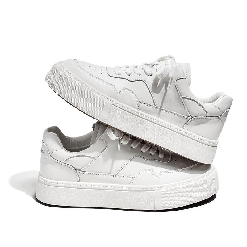 Fashion Men Fashion White Shoes Lace-up Oxfords Shoe Original Leather Flats Platform Sneakers Breathable Street Style Stylish Footwear