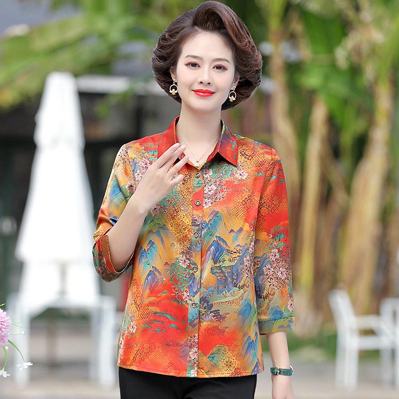 

Chic Silk Blouse for Mature Women - Mulberry Silk Top for Mothers XL (100-110 jin) червоний