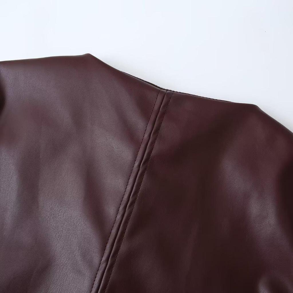 2024 Autumn Women's European & American Style Versatile Short Leather Jacket