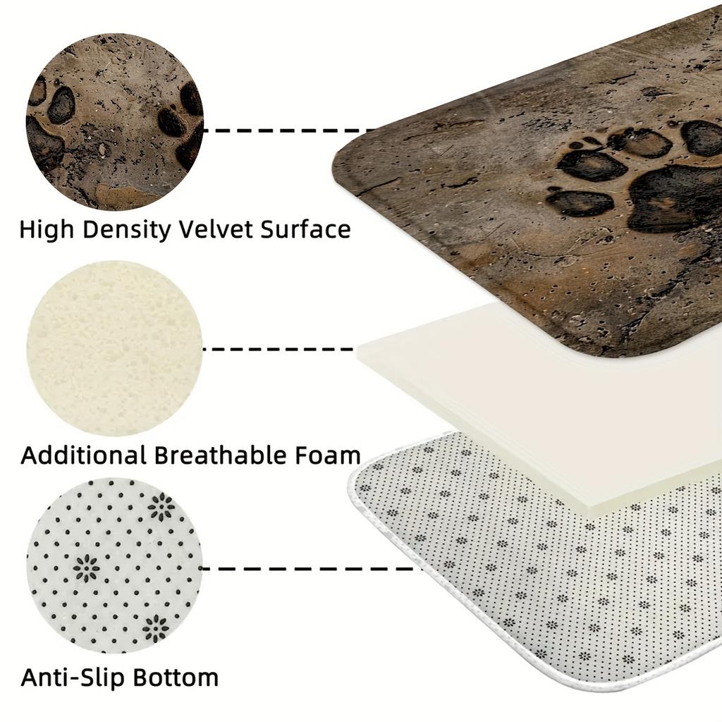 1 tapis de sol moderne en polyester, motif pattes de chien, antidérapant, coloré, pour la cuisine, la salle de bain, la chambre à coucher, le salon