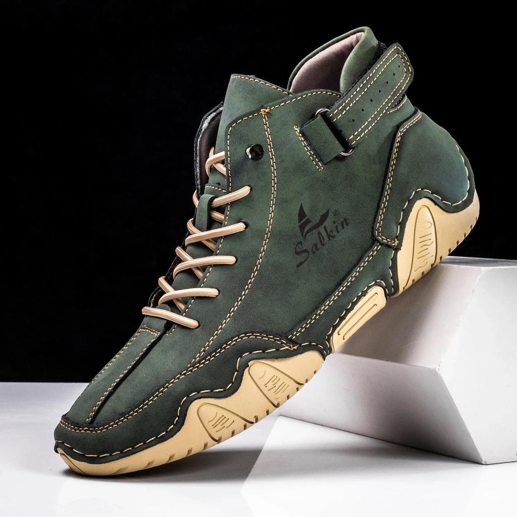 Men Autumn and Winter Casual Short Boots Fashion High Top Sneakers Outdoor Breathable Leather Men Ankle Boots Zapatillas Hombre