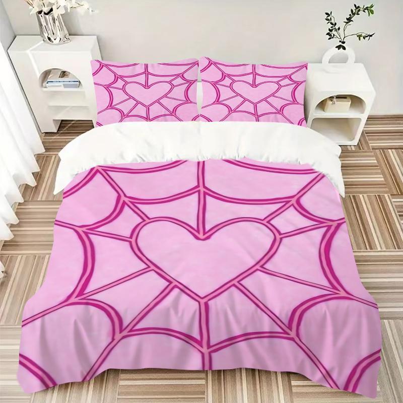 3Pcs Pink Heart Web Bedding Set Soft Fabric Duvet Cover Pillowcases Home Christmas Xmas Halloween Gift 1 Duvet Cover 2 Pillowcase G1126
