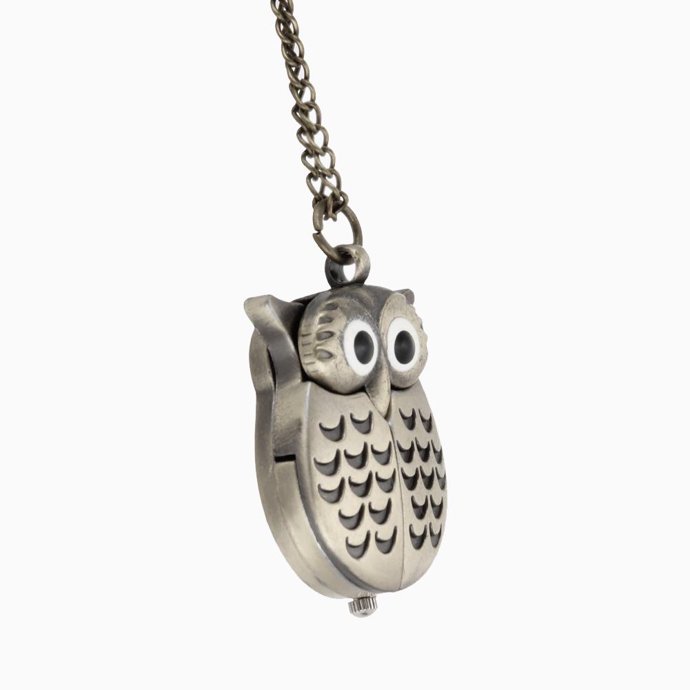 Fashion Vintage Men Women  Alloy Retro Owl Shape Clock Pendant Long Necklace Chain Watches Birthday Gifts
