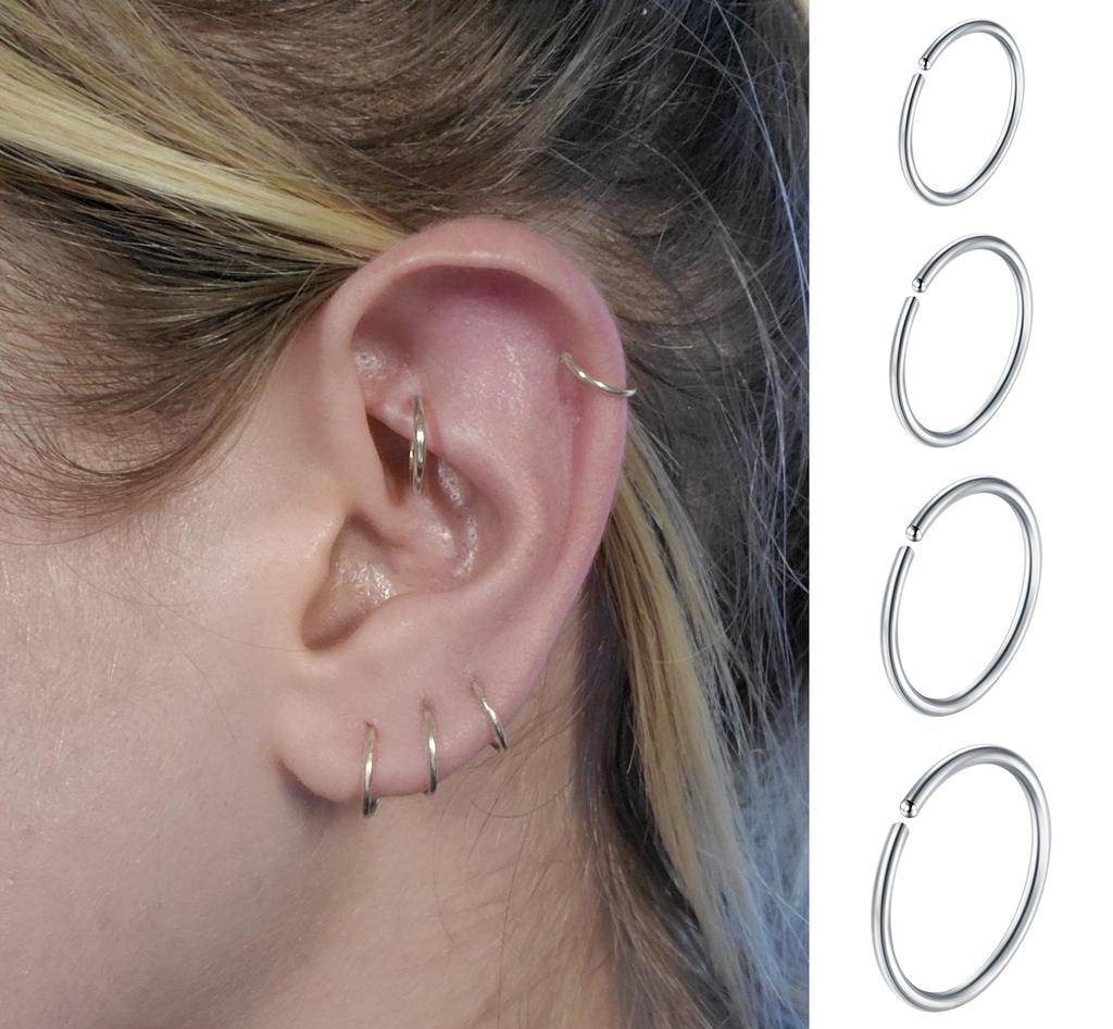 10Pcs Nose Rings Studs Surgical Steel 18 20G Nose Hoop Corkscrew L Shaped Nose Piercing Jewelry for Women